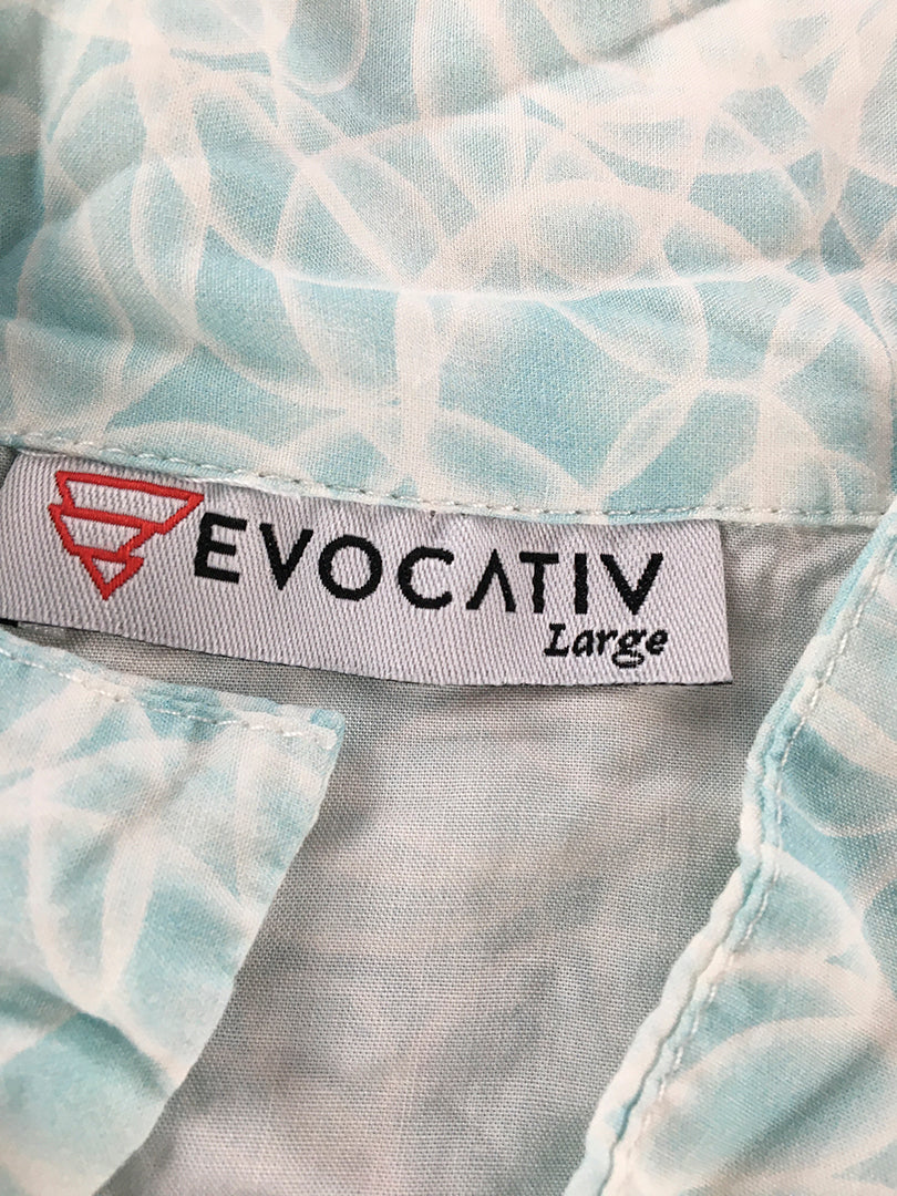 Evocativ Mens Shirt Size L Light Blue Abstact Water Full-Print Button-Up