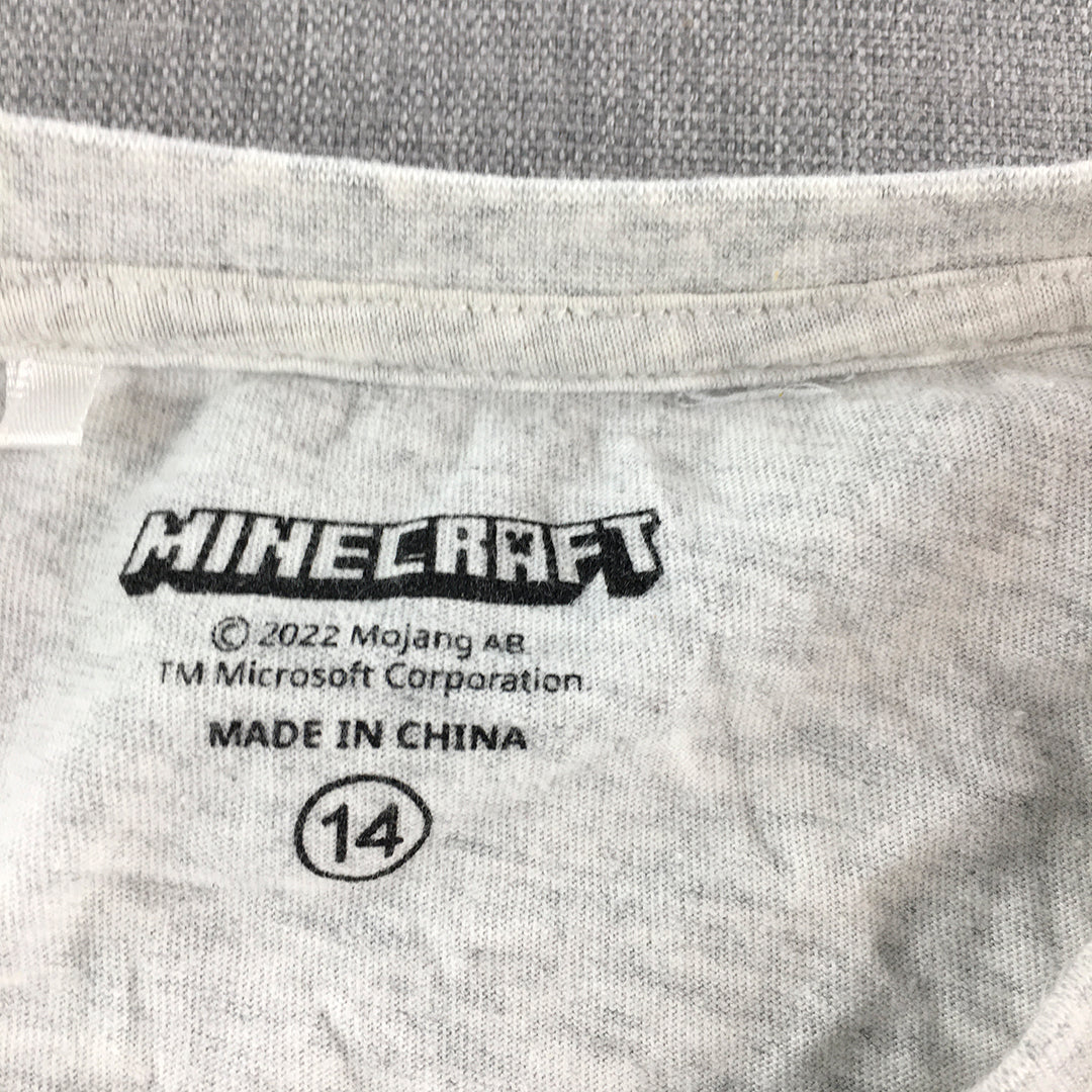 Minecraft Kids Boys Shirt Size 14 Grey Long Sleeve Steve Creeper Pullover Top