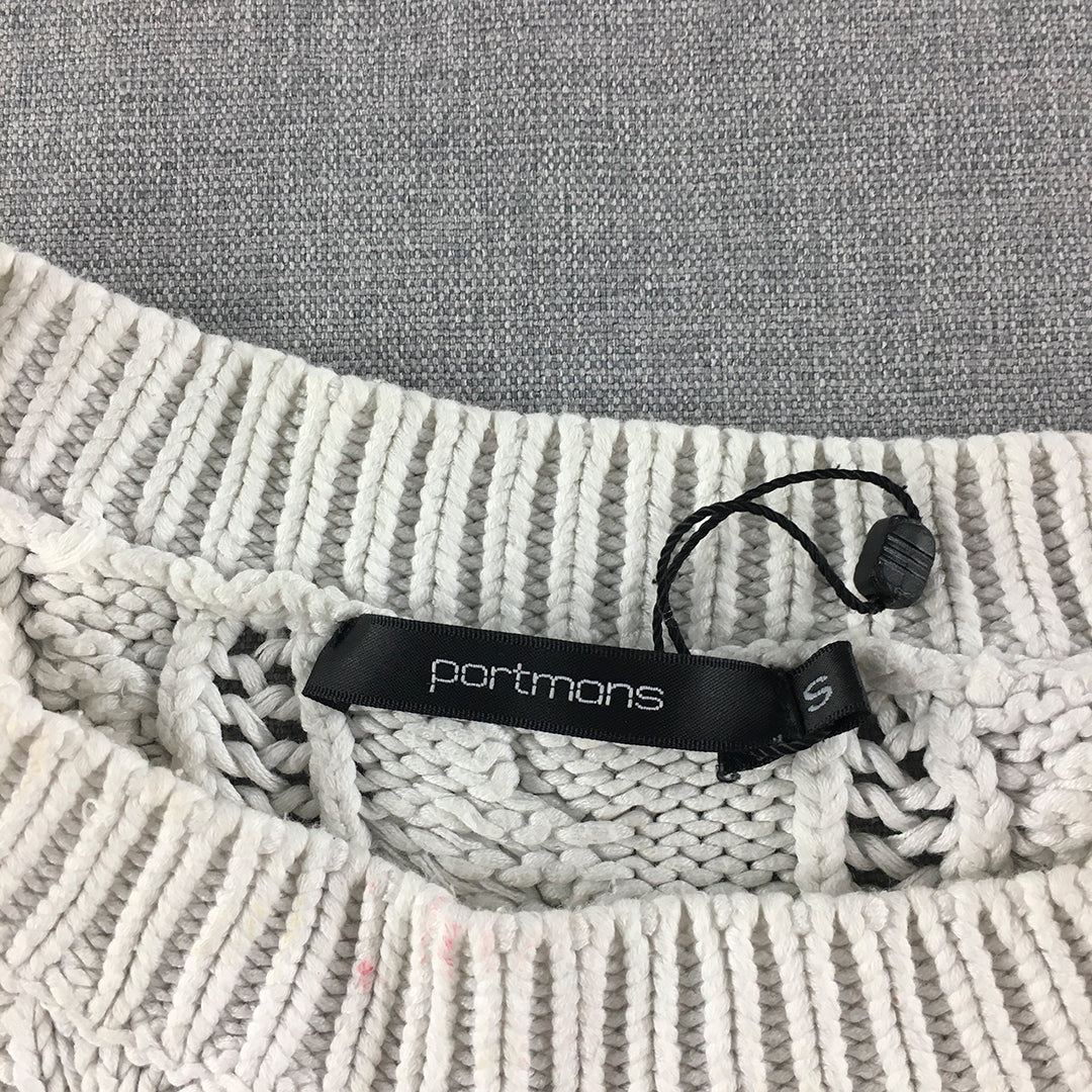 Portmans Womens Cable Knit Sweater Size S White Crew Neck Jumper