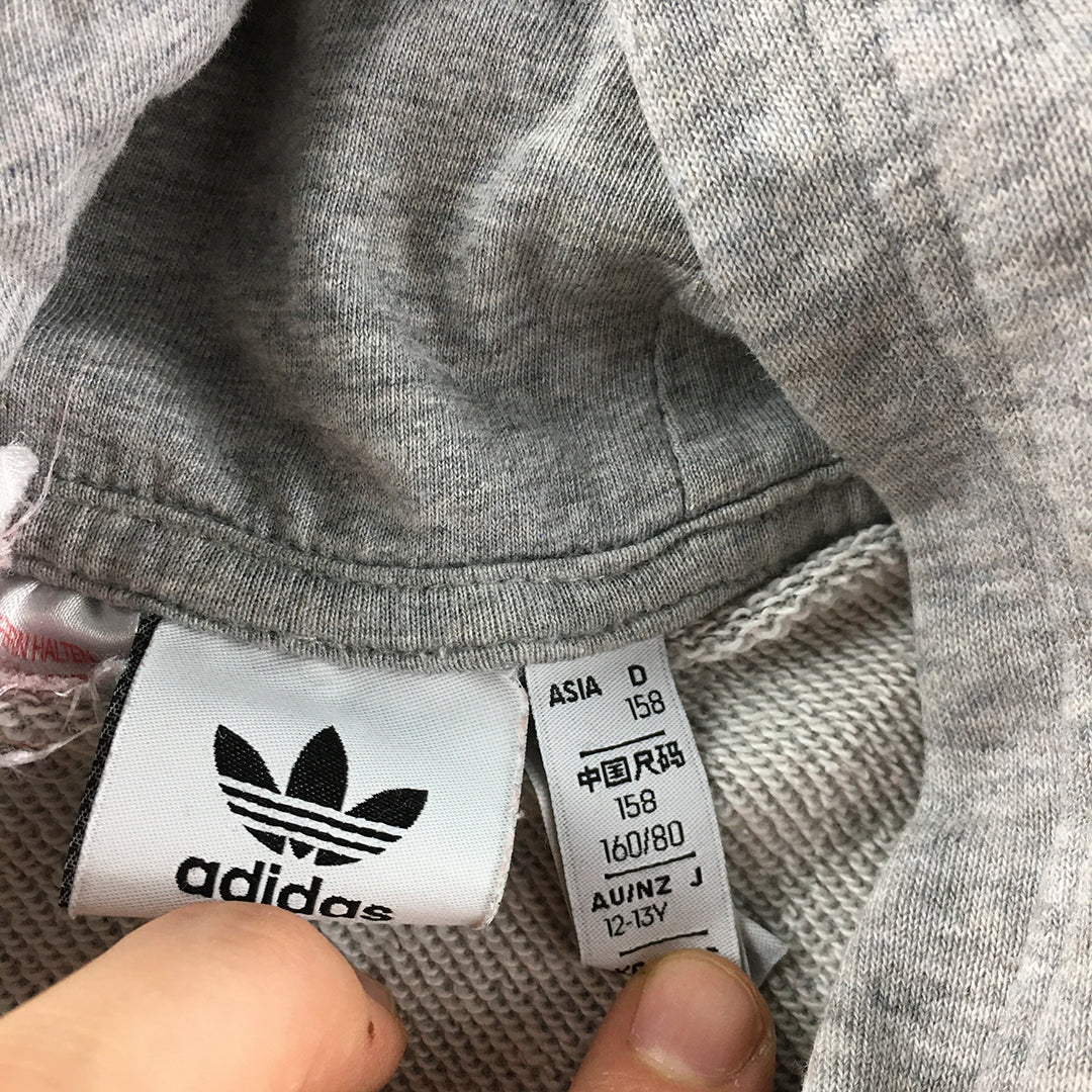 Adidas Kids Boys Sweater Size 11 - 12 Grey Big Trefoil Logo Jumper