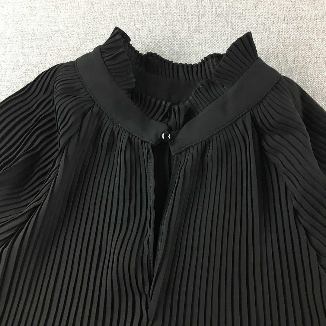 Shallgar Design Womens Top Size L Black Pleated Long Sleeve Blouse