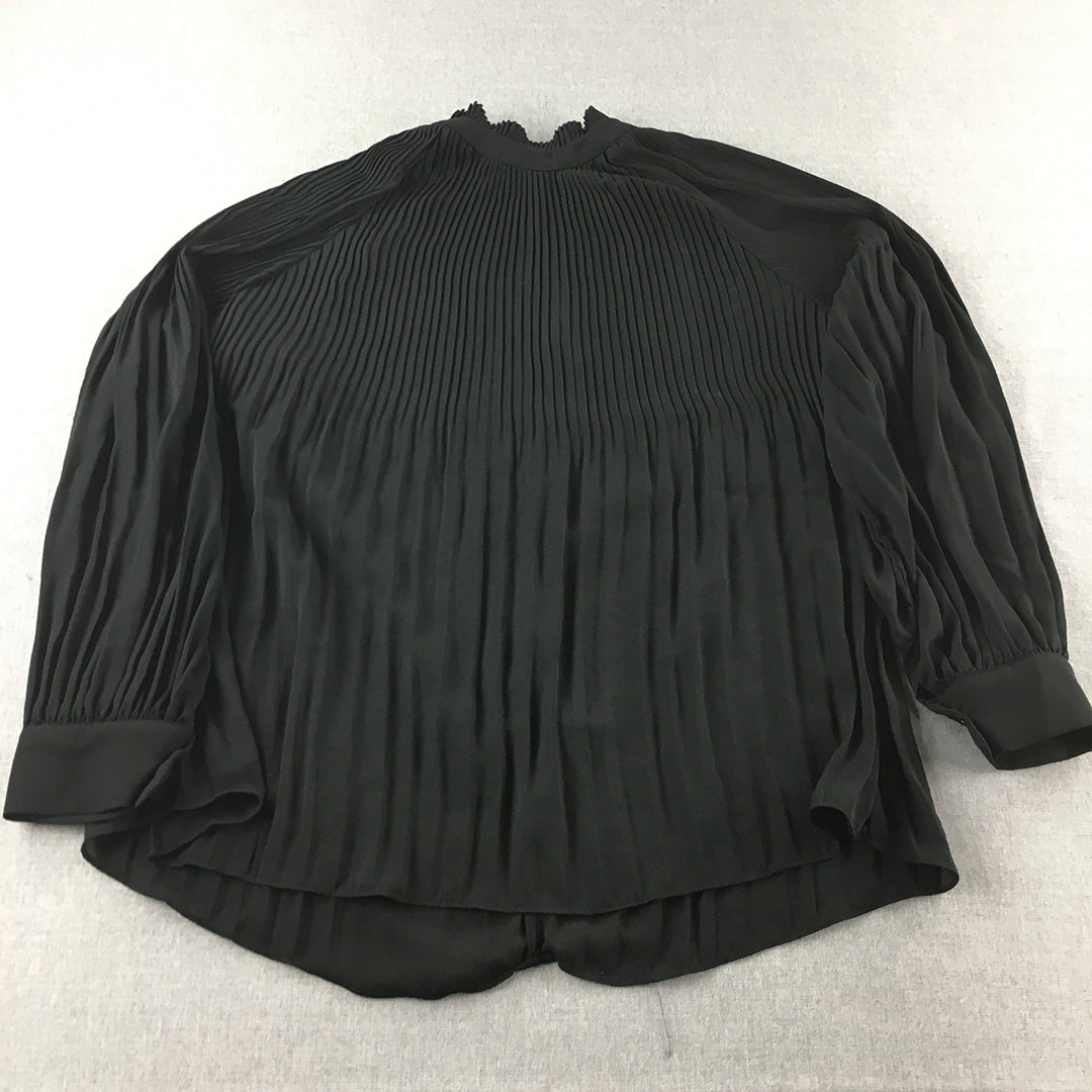 Shallgar Design Womens Top Size L Black Pleated Long Sleeve Blouse