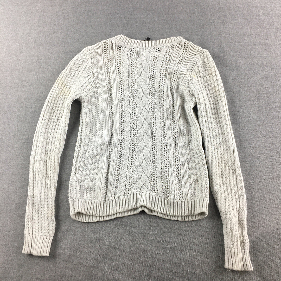 Portmans Womens Cable Knit Sweater Size S White Crew Neck Jumper