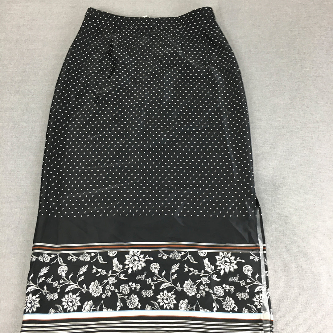 Witchery Womens Maxi Skirt Size 8 Black Dot Floral