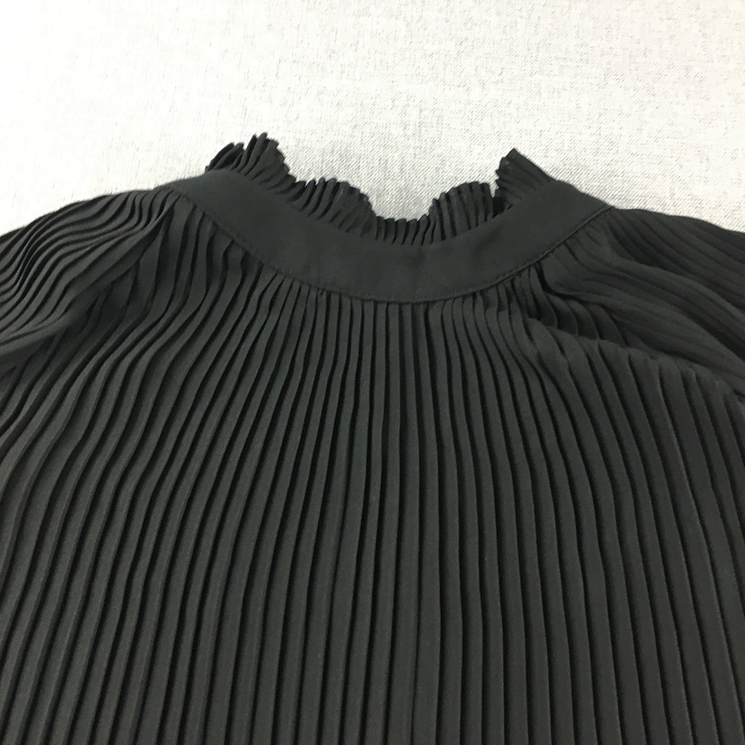 Shallgar Design Womens Top Size L Black Pleated Long Sleeve Blouse