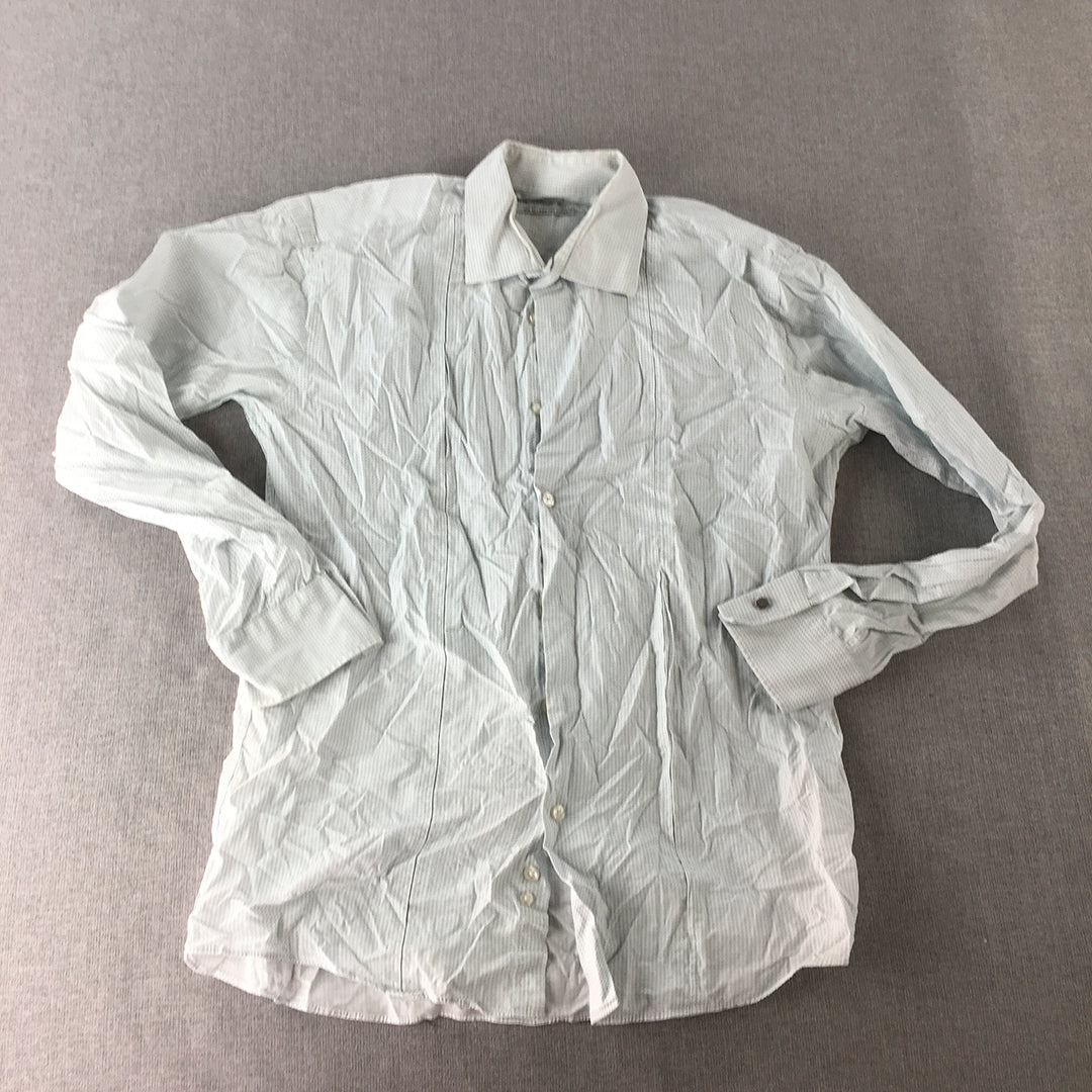 Calvin Klein Mens Shirt Size S (40) Slim Fit Easy Iron White Blue Dot Button-Up