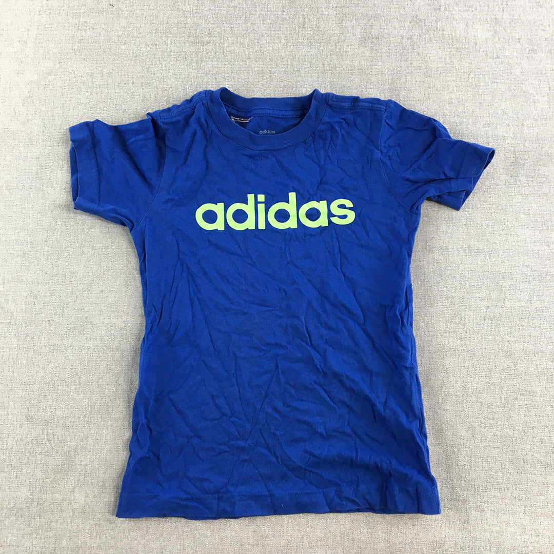 Adidas Kids Boys T-Shirt Size 7 - 8 Years Blue Logo Short Sleeve Top