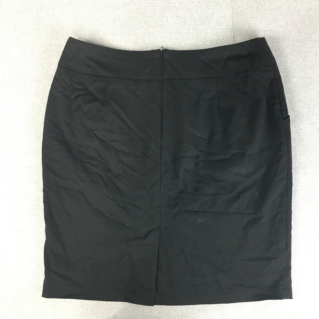 Forcast Womens Pencil Skirt Size 14 Black Midi Straight