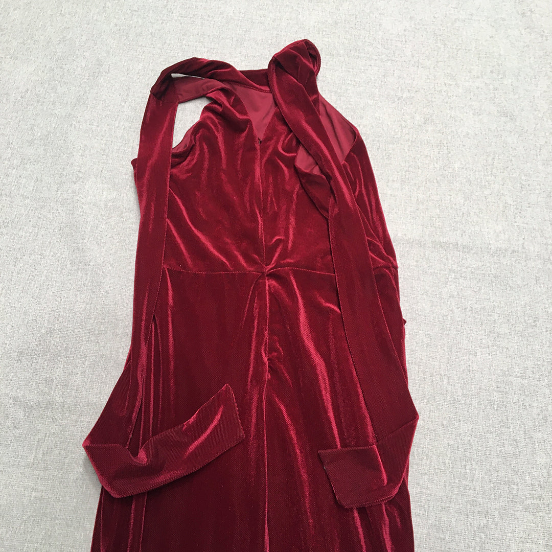 Fresh Soul Womens Velvet Dress Size 12 Red Sleeveless Velour Midi