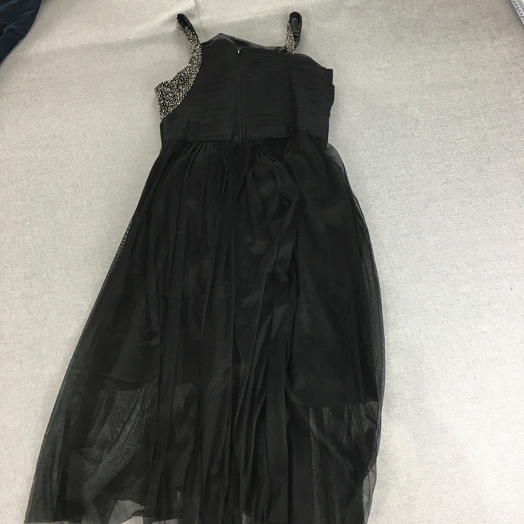 George Womens Evening Dress Size 12 Black Pleated Midi Sleeveless