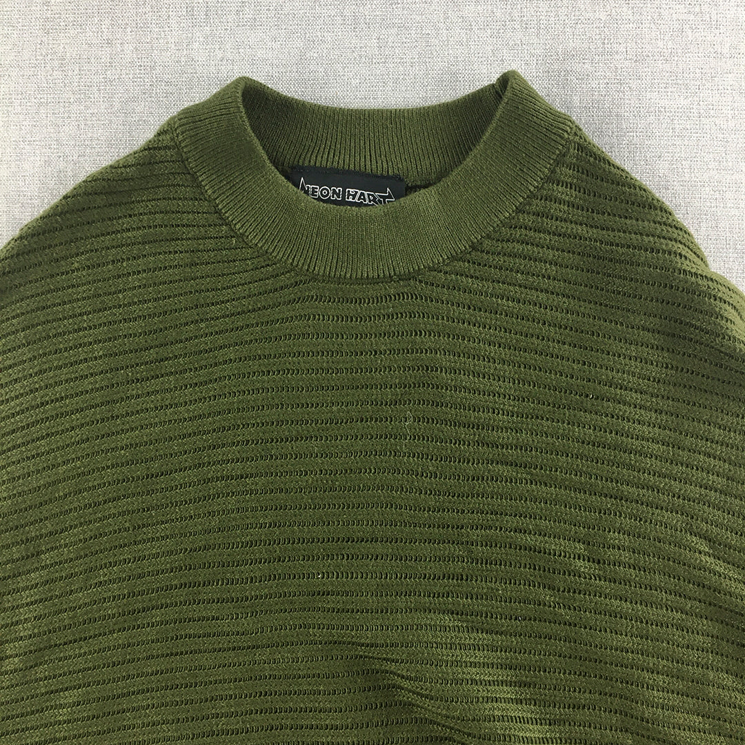 Neon Hart Womens Knit Sweater Size S Green Crew Neck Pullover Jumper