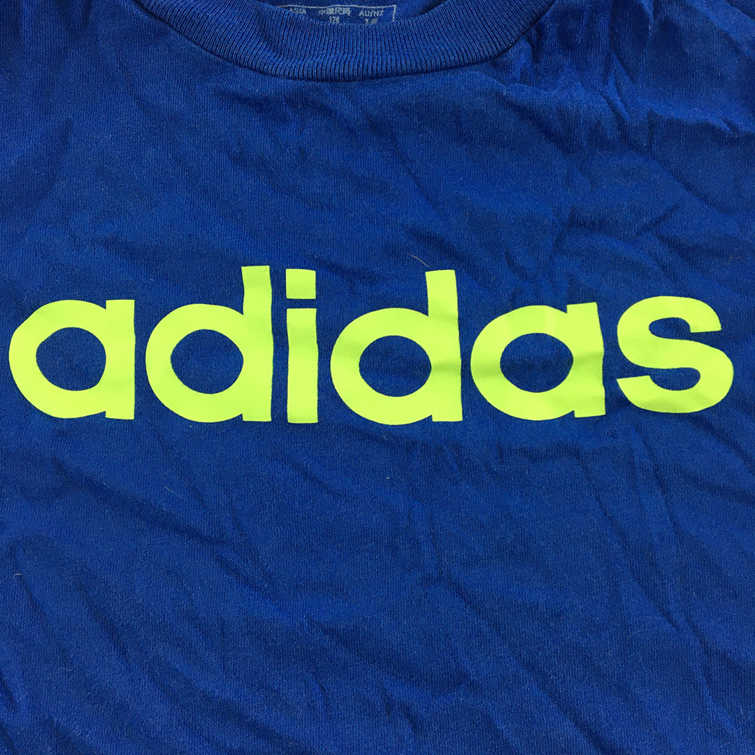 Adidas Kids Boys T-Shirt Size 7 - 8 Years Blue Logo Short Sleeve Top