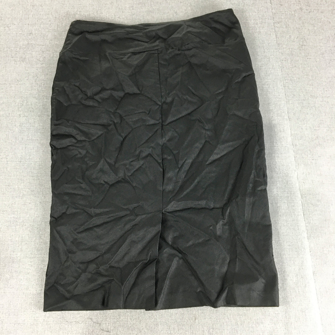 Portmans Womens Faux Leather Skirt Size 12 Black Straight Midi