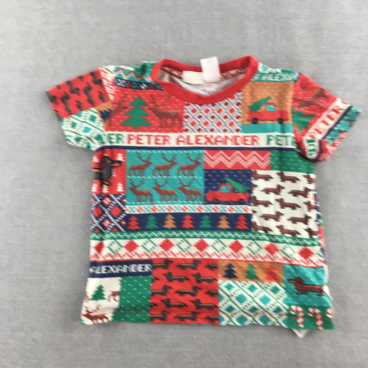 Peter Alexander Jnr Kids Boys Sleep Shirt Size 4 Christmas Red Green Pajama Top