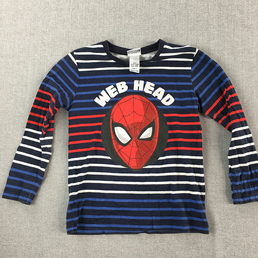 Spiderman Kids Boys Shirt Size 7 Blue Striped Marvel Long Sleeve Spider-Man