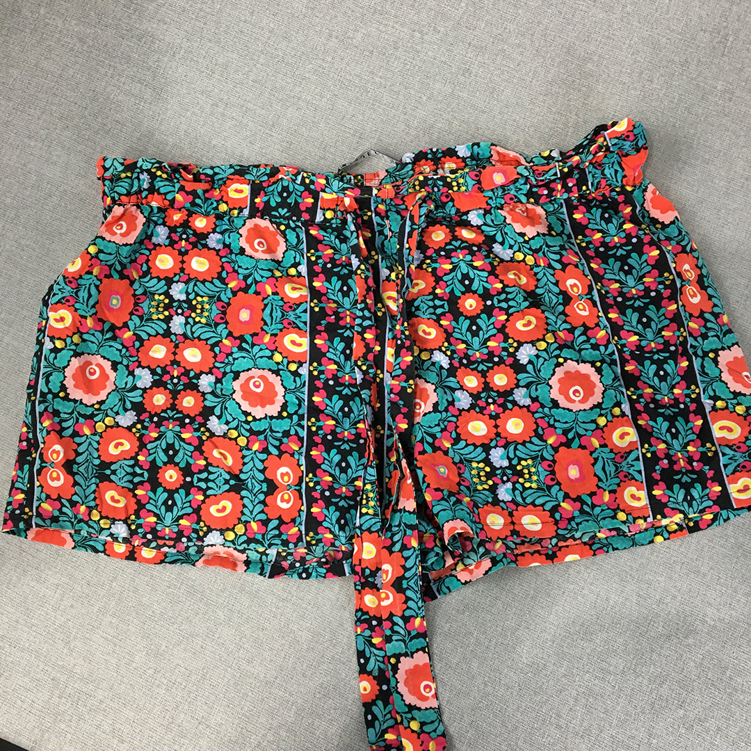 Project Womens Floral Shorts Size 12 Green Red Pockets Bermuda