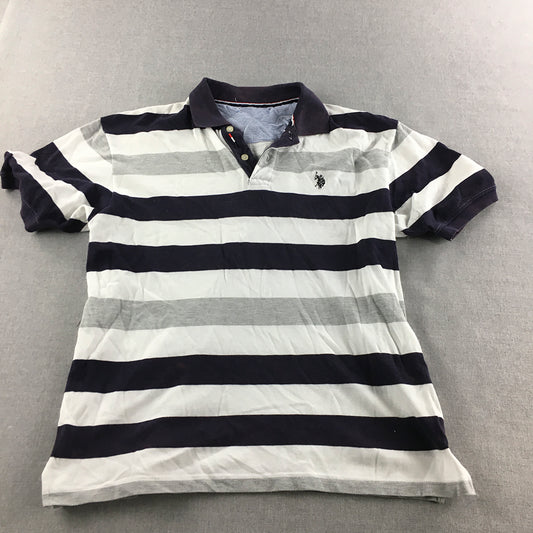 U.S. Polo Assn. Mens Shirt Size S White Navy Grey Striped Logo Rugby