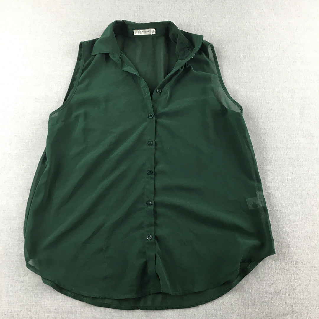 Paper Scissors Womens Shirt Size 10 Green Sleeveless Button-Up Top