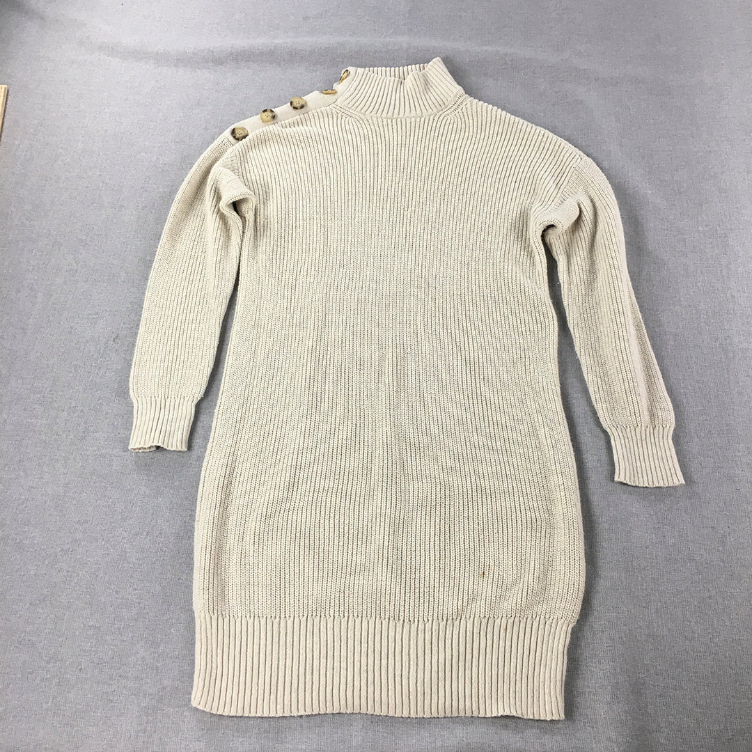 American Eagle Womens Wool Sweater Dress Size M Cream Beige Mock Neck Knit Mini