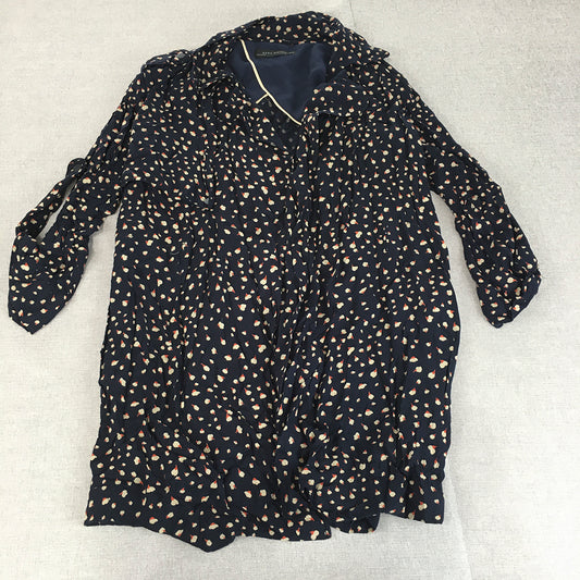 Zara Womens Mini Dress Size S Navy Blue Long Sleeve Collared