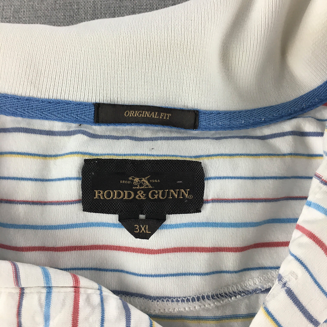 Rodd & Gunn Mens Polo Shirt Szie 3XL White Striped Logo Short Sleeve Rugby