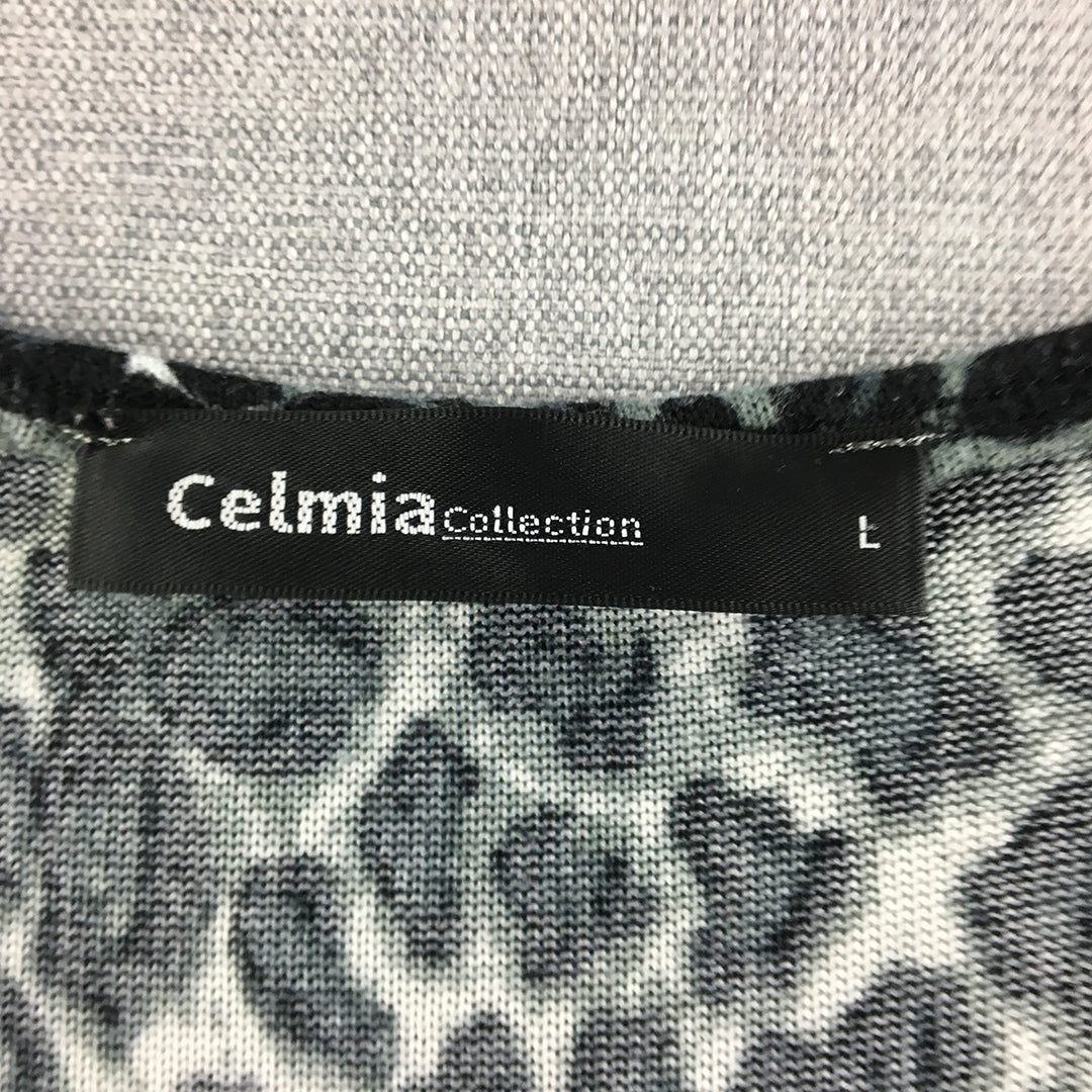 Celmia Collection Womens Top Size L Silver Leopard Print Long Sleeve Shirt