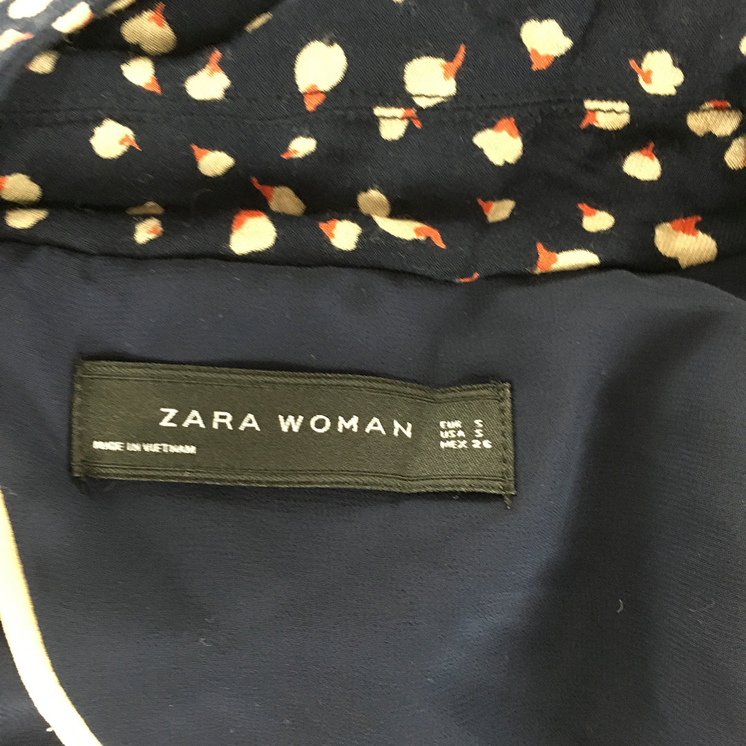 Zara Womens Mini Dress Size S Navy Blue Long Sleeve Collared