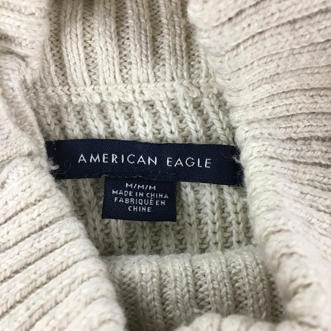 American Eagle Womens Wool Sweater Dress Size M Cream Beige Mock Neck Knit Mini