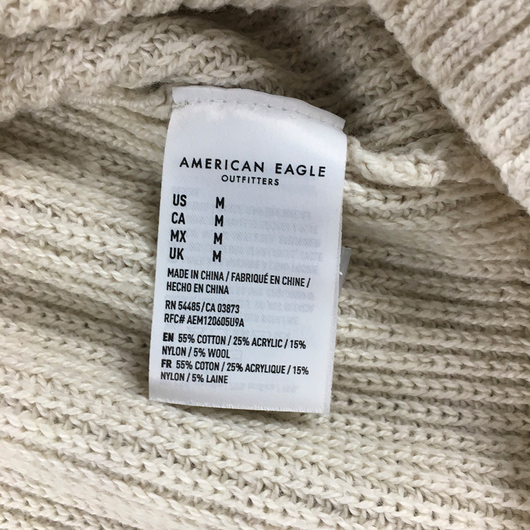 American Eagle Womens Wool Sweater Dress Size M Cream Beige Mock Neck Knit Mini