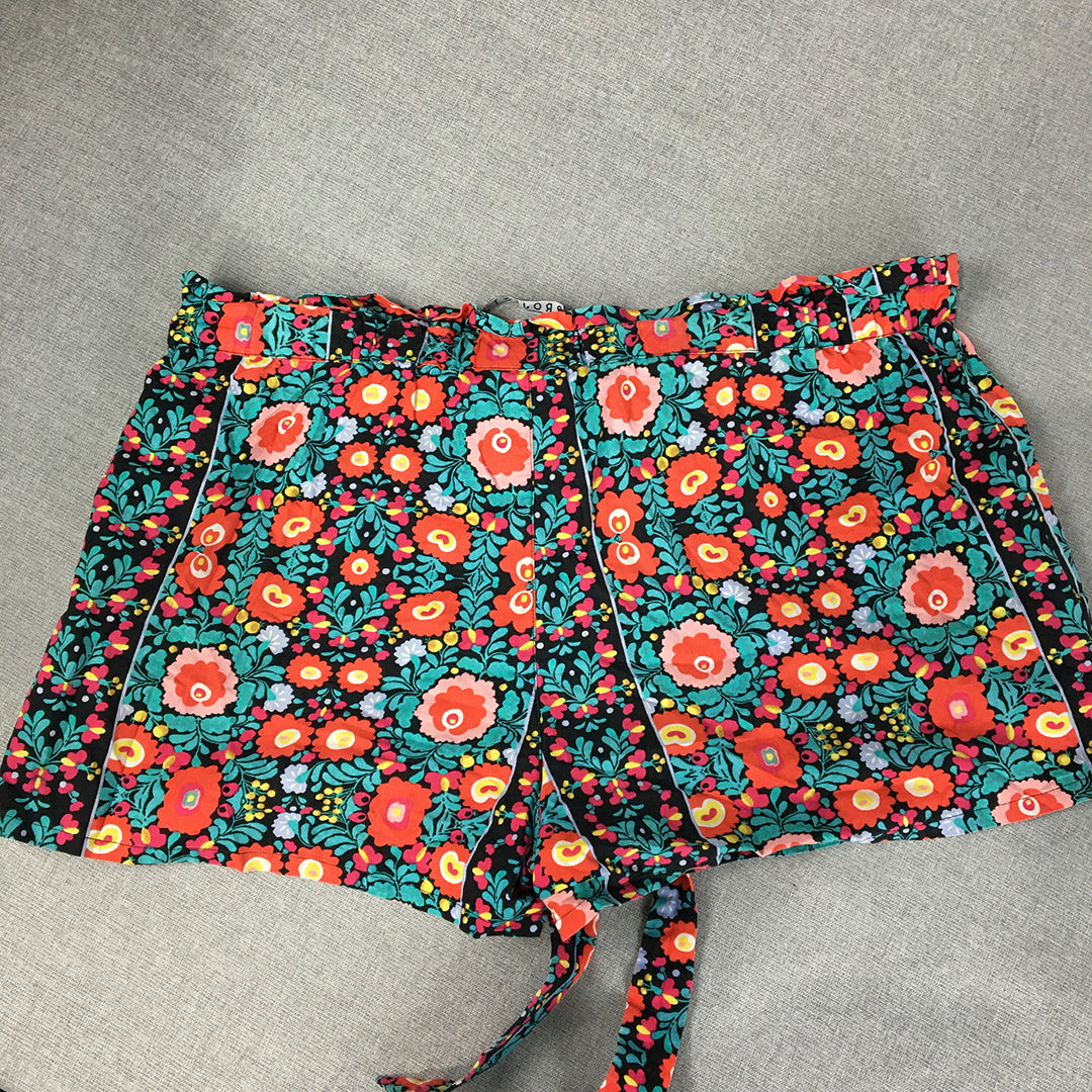 Project Womens Floral Shorts Size 12 Green Red Pockets Bermuda