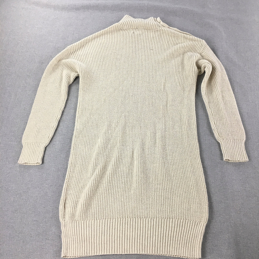 American Eagle Womens Wool Sweater Dress Size M Cream Beige Mock Neck Knit Mini