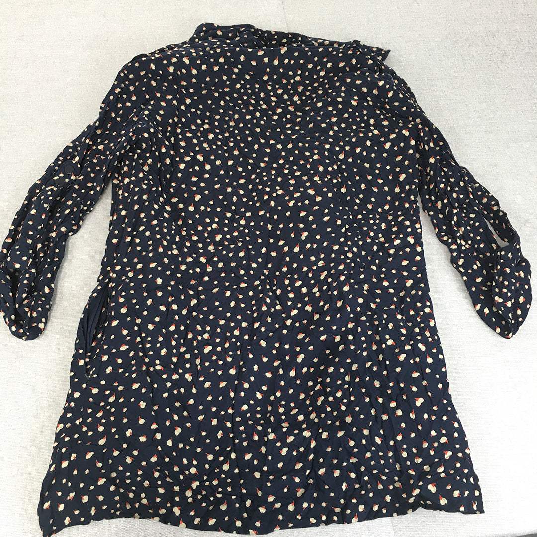 Zara Womens Mini Dress Size S Navy Blue Long Sleeve Collared