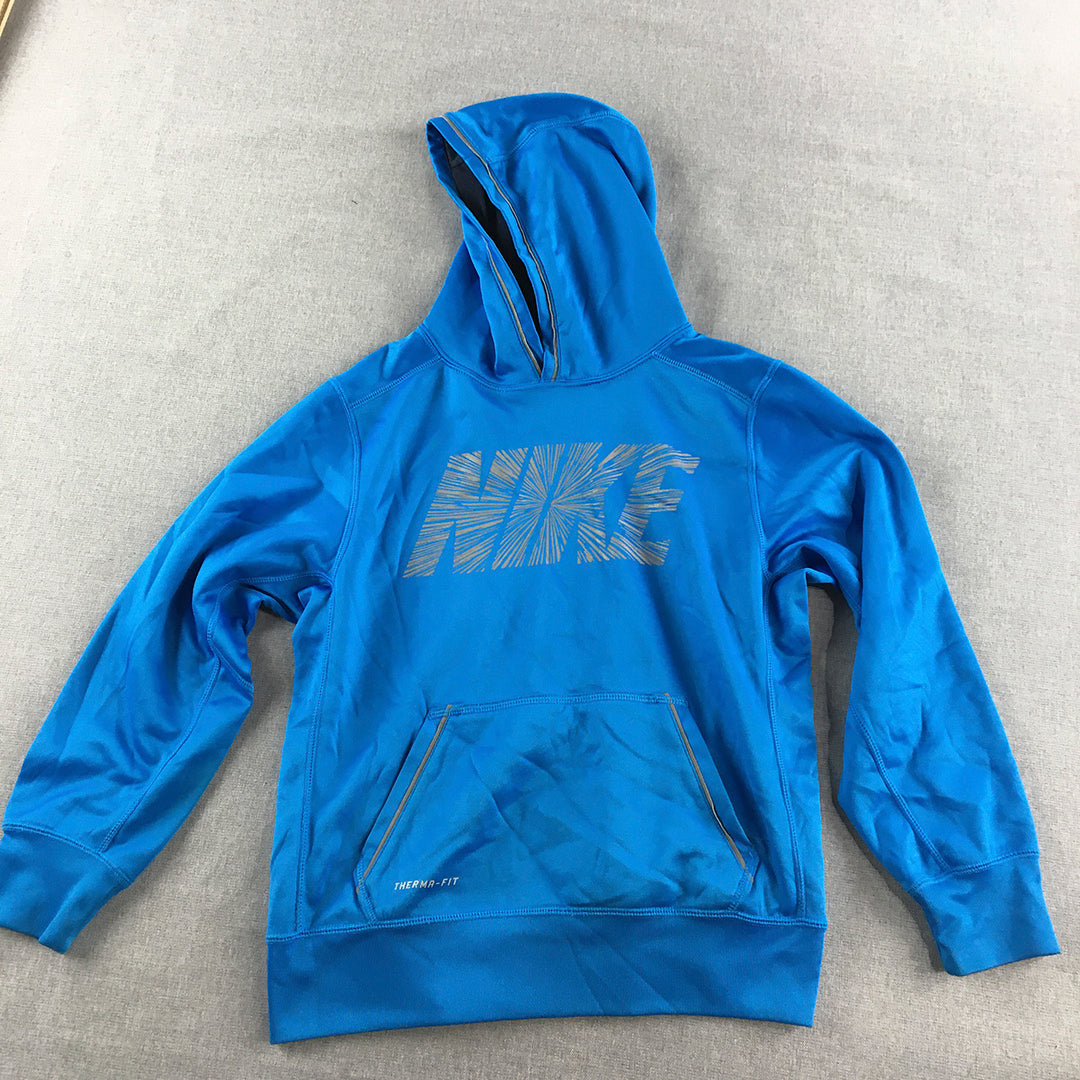 Nike Kids Boys Hoodie Sweater Youth Size M Blue Logo Therma-Fit Jumper