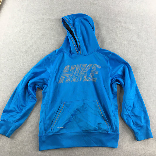 Nike Kids Boys Hoodie Sweater Youth Size M Blue Logo Therma-Fit Jumper