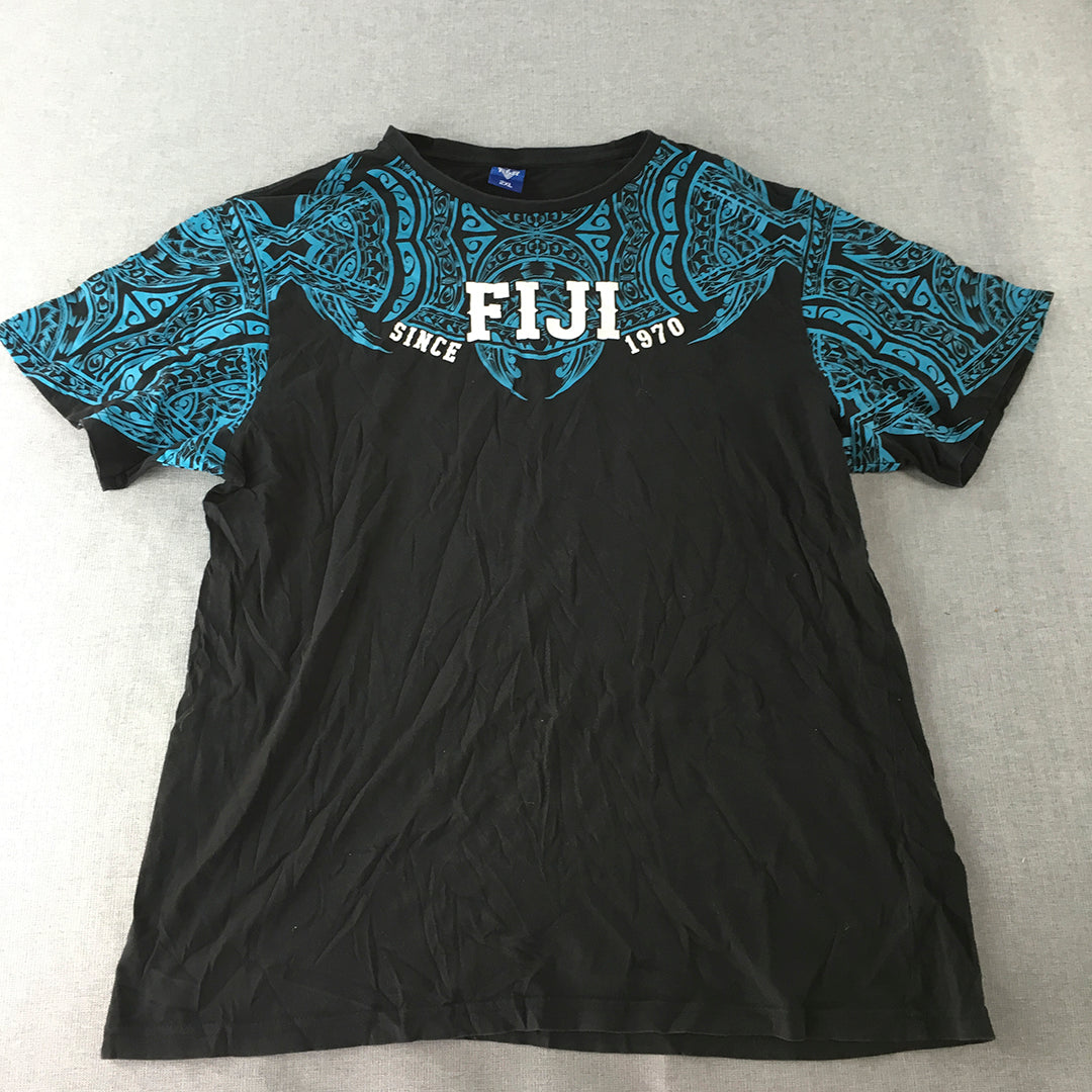 Fiji Womens T-Shirt Size 2XL Black Blue Short Sleeve Crew Neck Tee