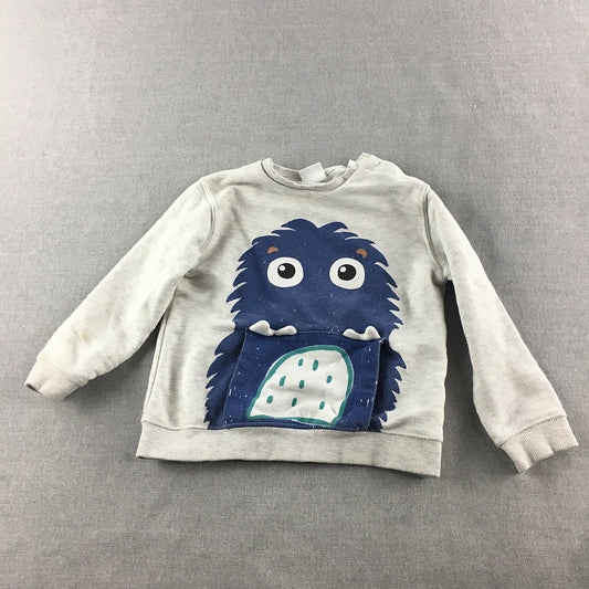 Zara Kids Boys Sweater Size 4 - 5 Years Grey Blue Monster Jumper