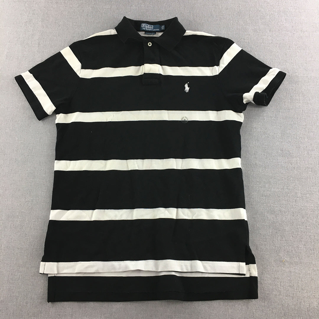 Polo Ralph Lauren Mens Shirt Size M Slim Fit Black Striped Collared Rugby