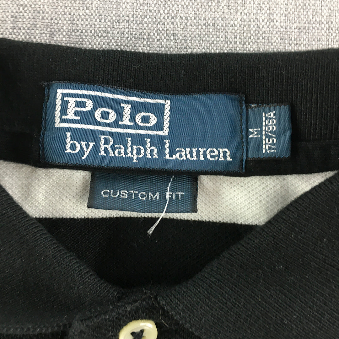 Polo Ralph Lauren Mens Shirt Size M Slim Fit Black Striped Collared Rugby