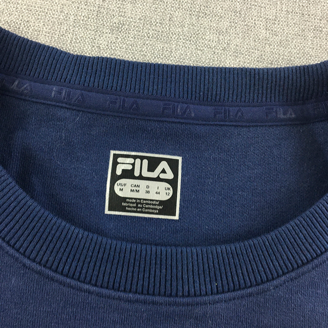 FILA Womens Sweater Size M Blue Embossed Logo Crew Neck Jumper