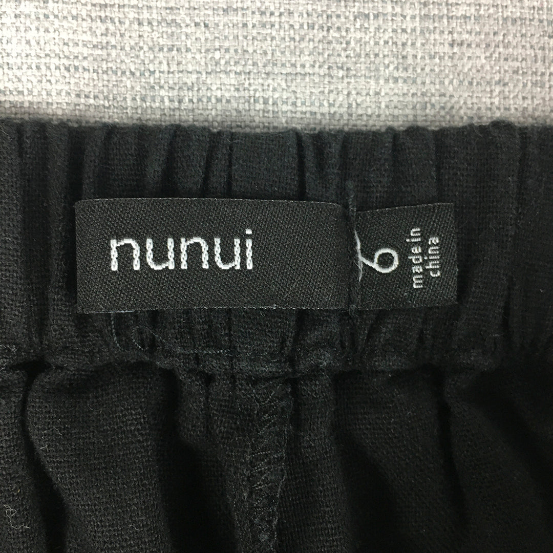 Nunui Womens Linen Skort Size 6 Black Lined Skirt Shorts Frilled