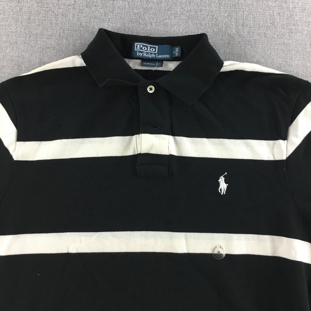 Polo Ralph Lauren Mens Shirt Size M Slim Fit Black Striped Collared Rugby