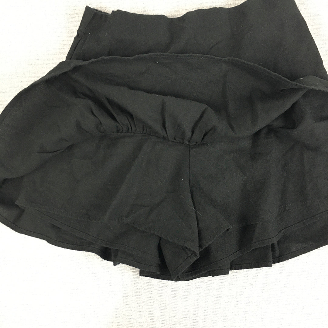 Nunui Womens Linen Skort Size 6 Black Lined Skirt Shorts Frilled