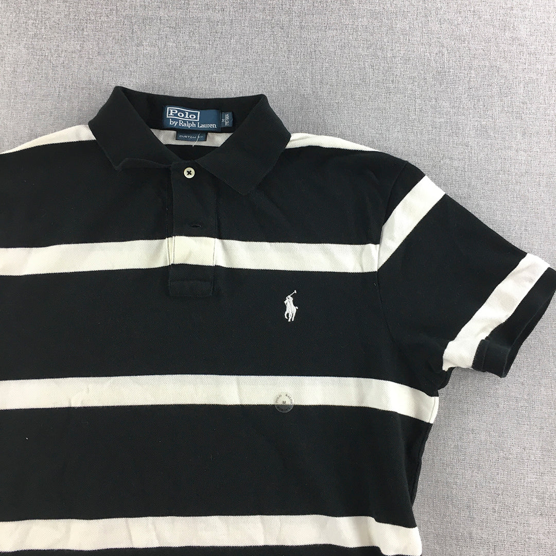 Polo Ralph Lauren Mens Shirt Size M Slim Fit Black Striped Collared Rugby