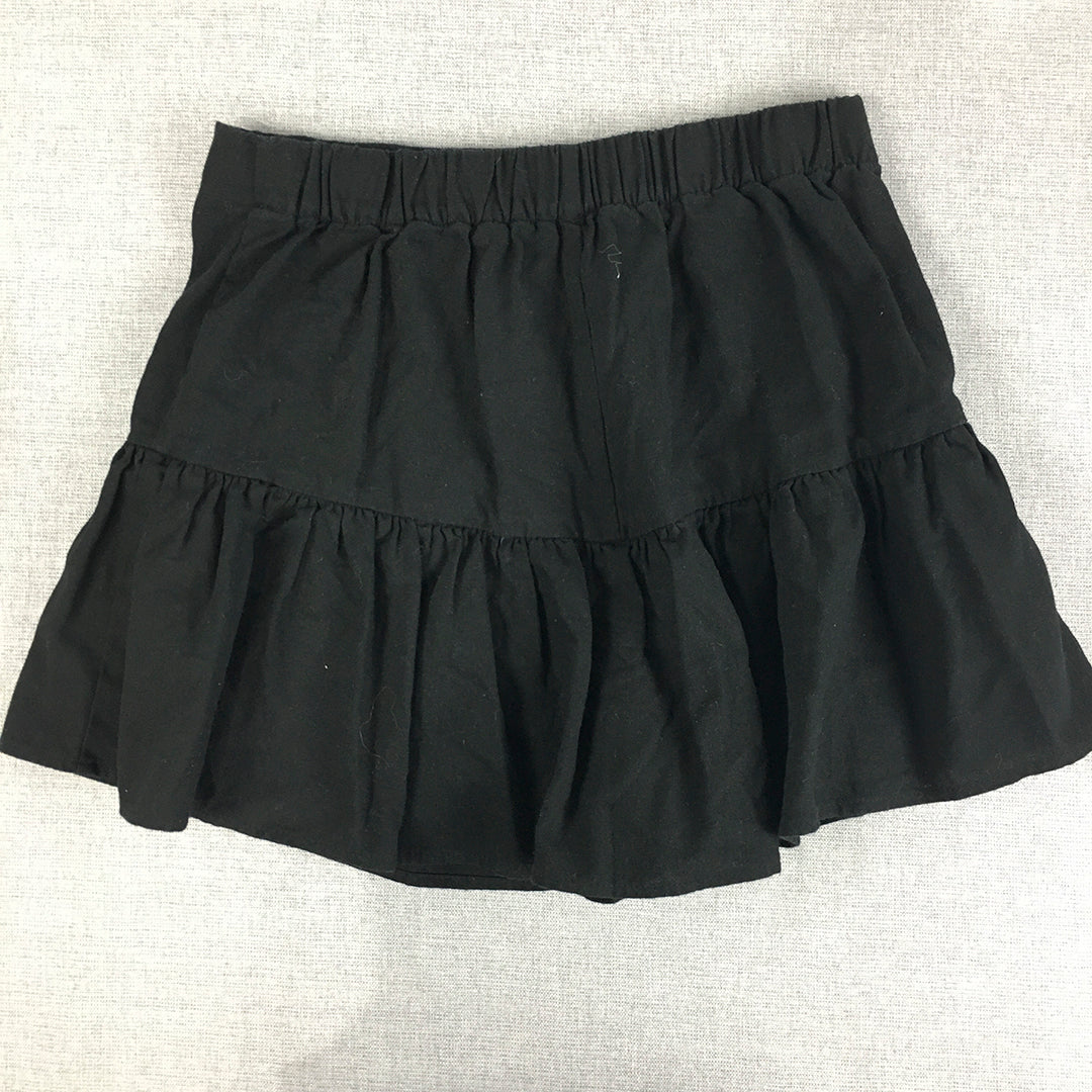 Nunui Womens Linen Skort Size 6 Black Lined Skirt Shorts Frilled