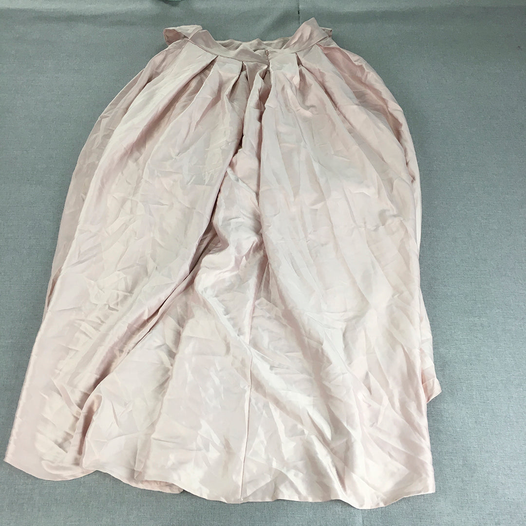 Indikah Womens Maxi Skirt Size 10 Pink Pleated Belted Long