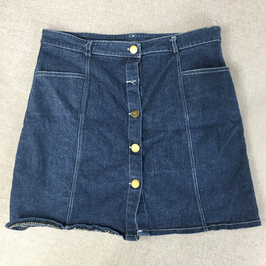 Coco Latte Womens Denim Mini Skirt Size 12 (Large) Blue Pockets Buttons