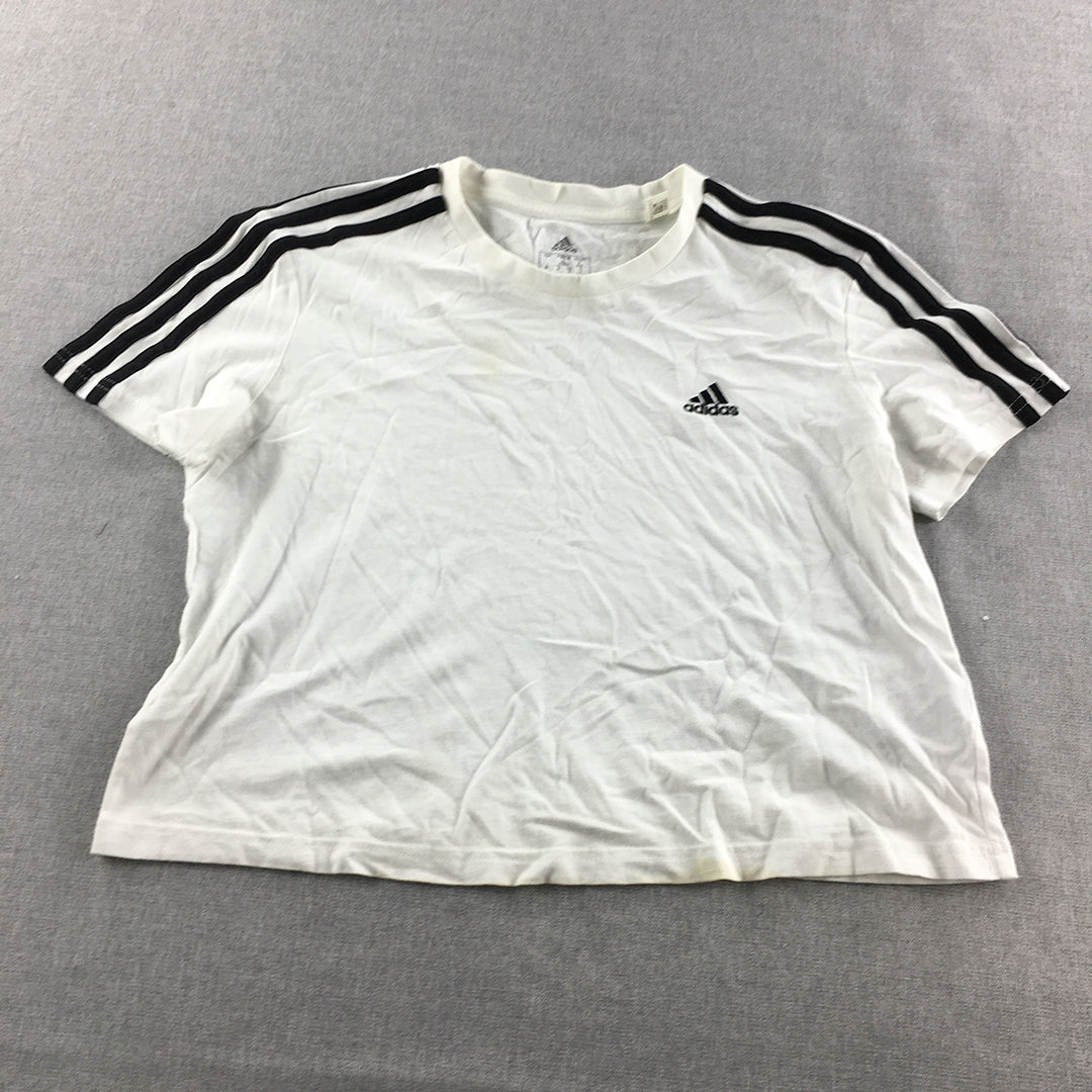 Adidas Womens T-Shirt Size S White Cropped Logo Short Sleeve Top