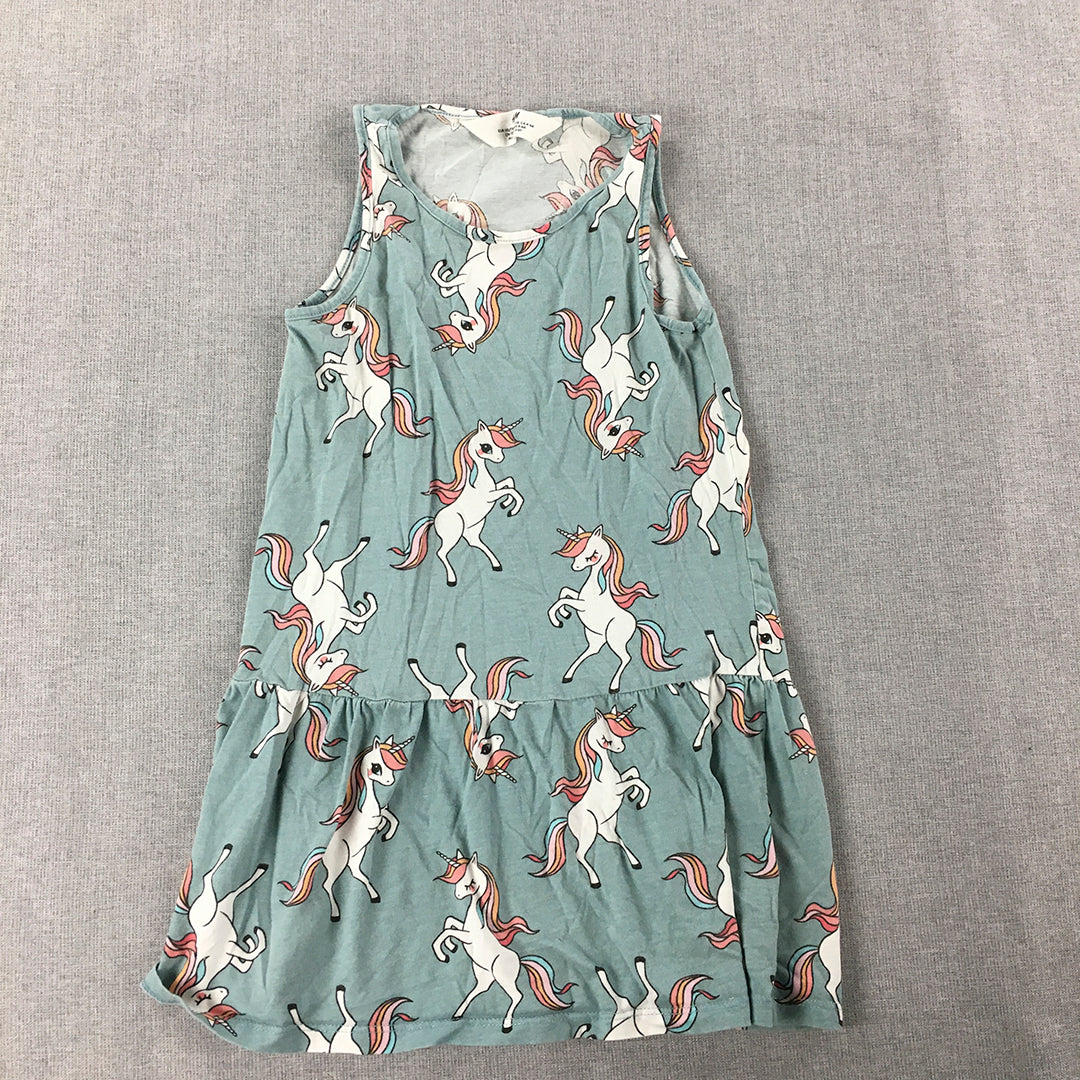 H&M Kids Girls Dress Size 5 - 6 Years Blue Unicorn Pattern Sleeveless