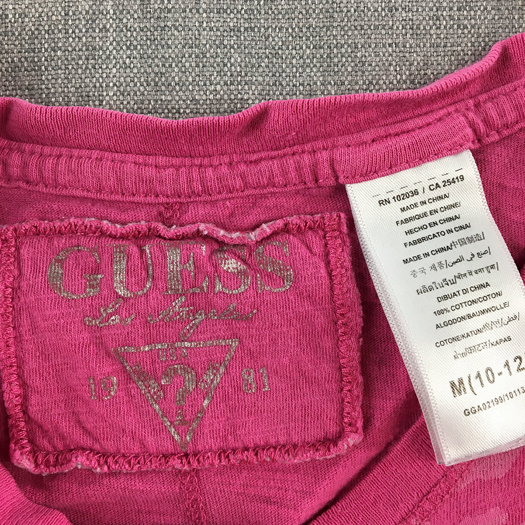 Guess Kids Girls T-Shirt Youth Size M (10 - 12) Pink Sequin Logo Top