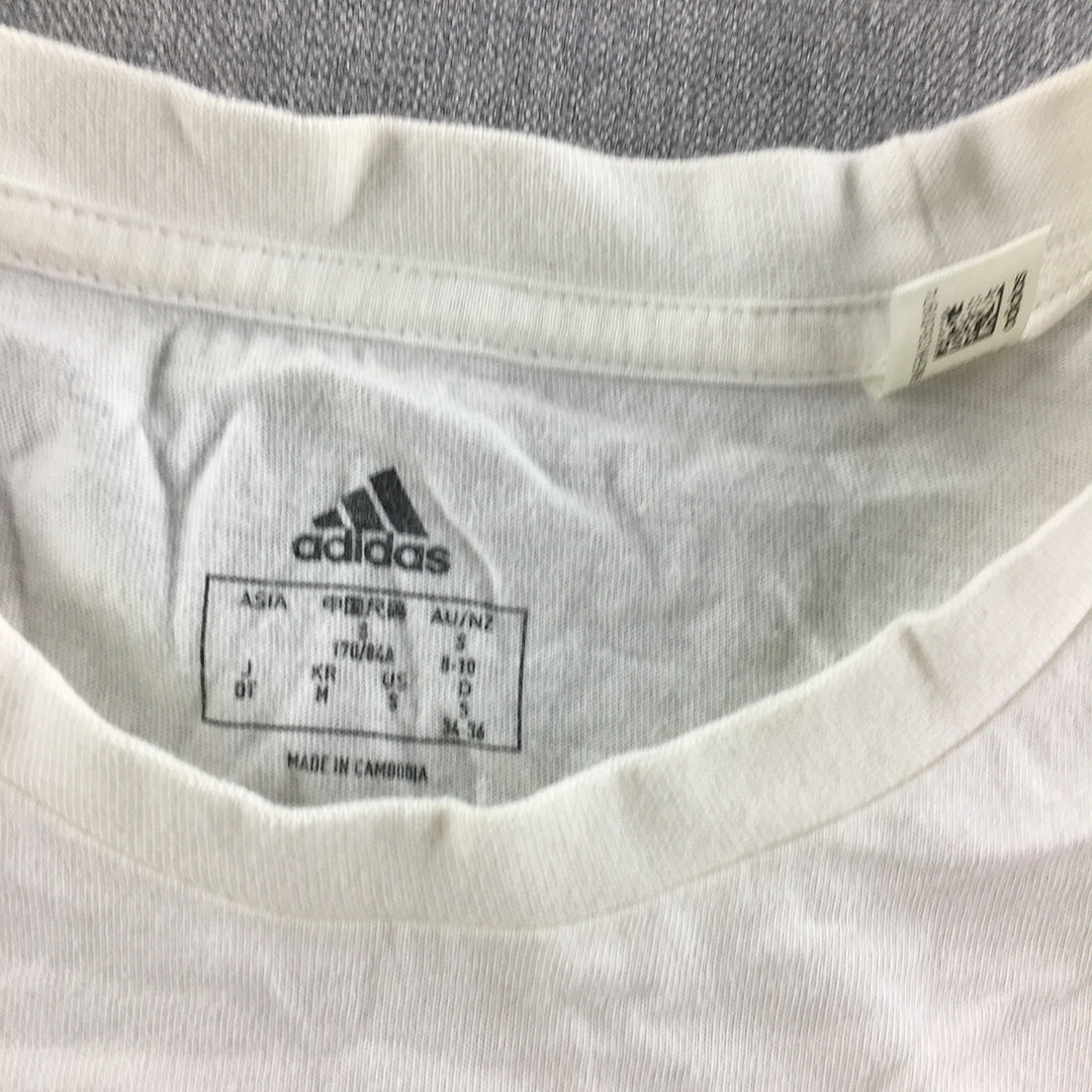 Adidas Womens T-Shirt Size S White Cropped Logo Short Sleeve Top